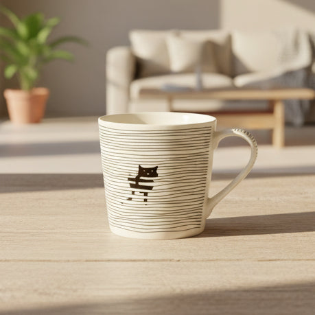 Katten mok met streepjes zwart/wit