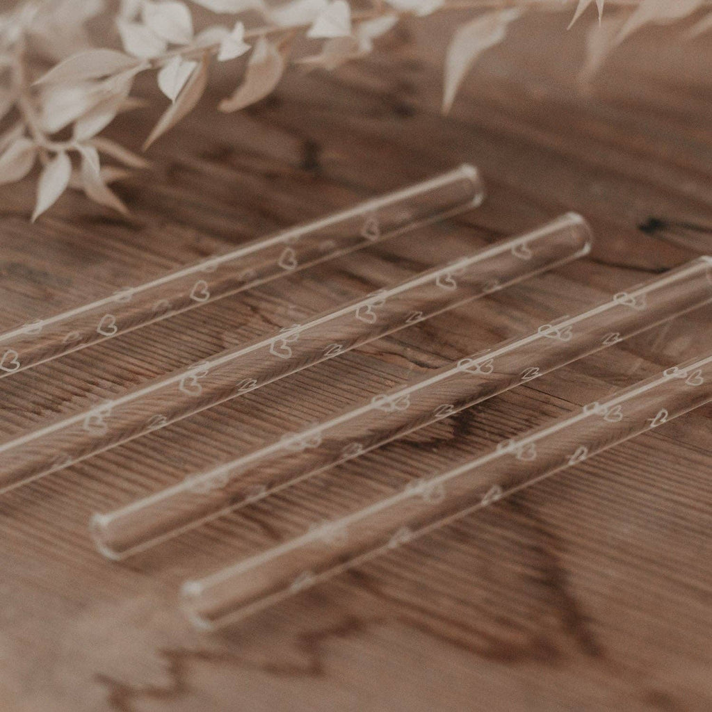 Glazen rietjes met hartjes, 13 cm, set van 4