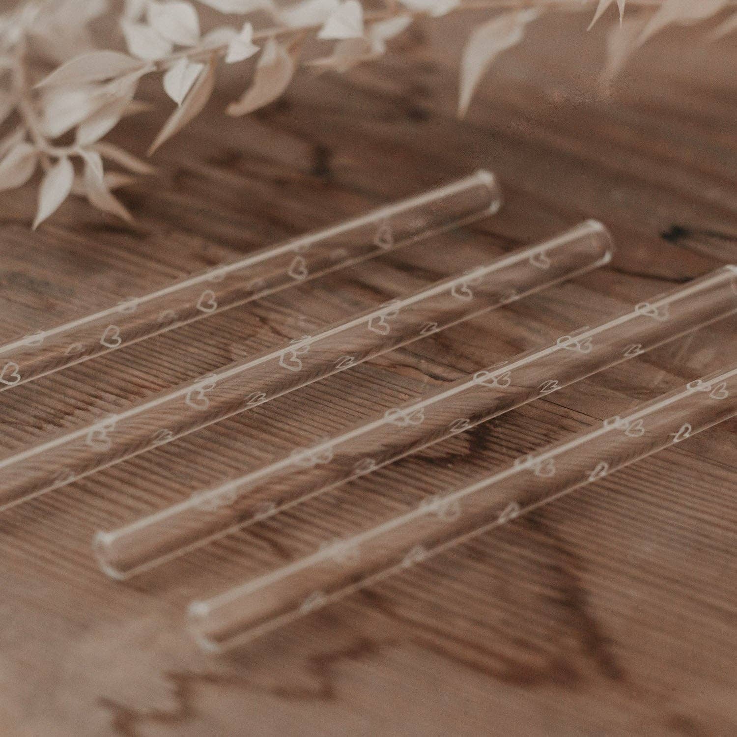 Glazen rietjes met hartjes, 13 cm, set van 4