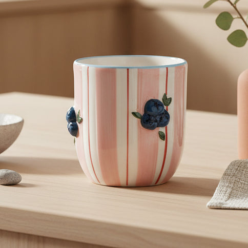 Carry kopje - roze met blauwe bessen