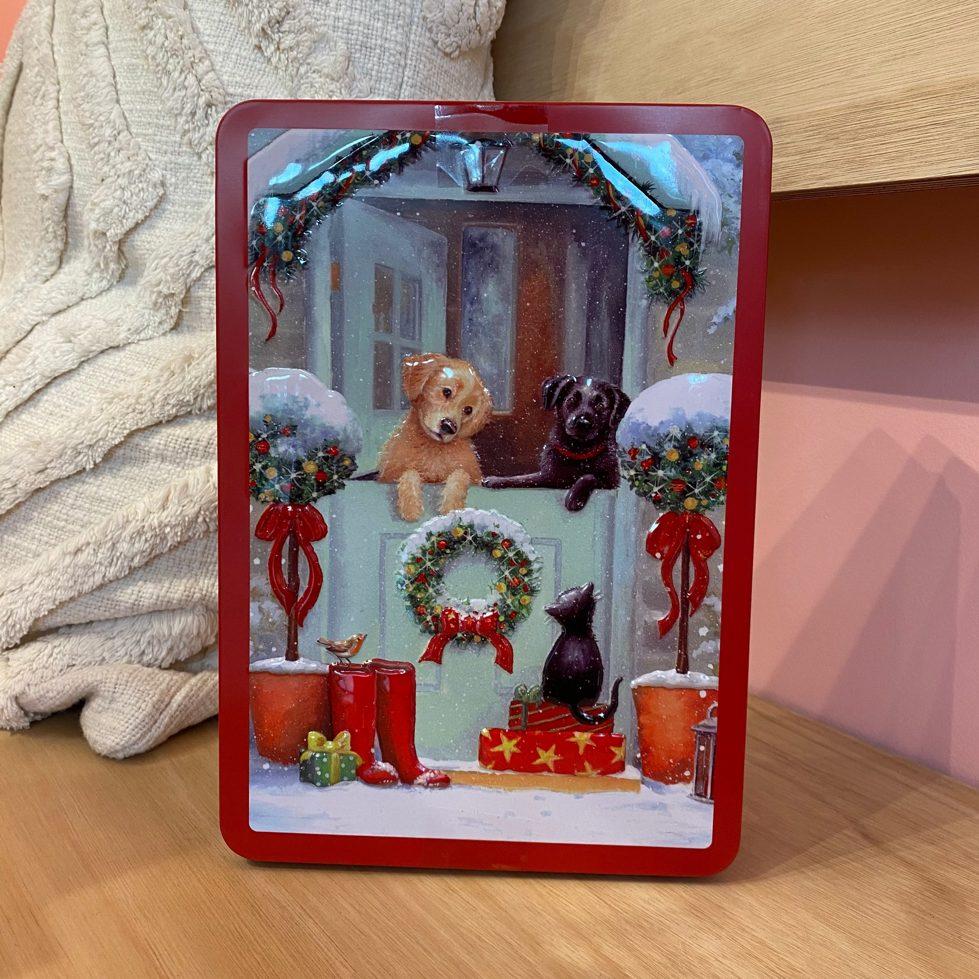 Tinnen XL Blik met koekjes - Puppies at the Door